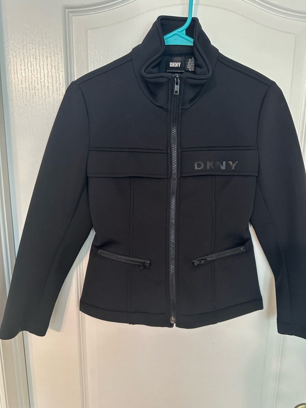 DKNY Black Zip-Front Bomber Jacket
